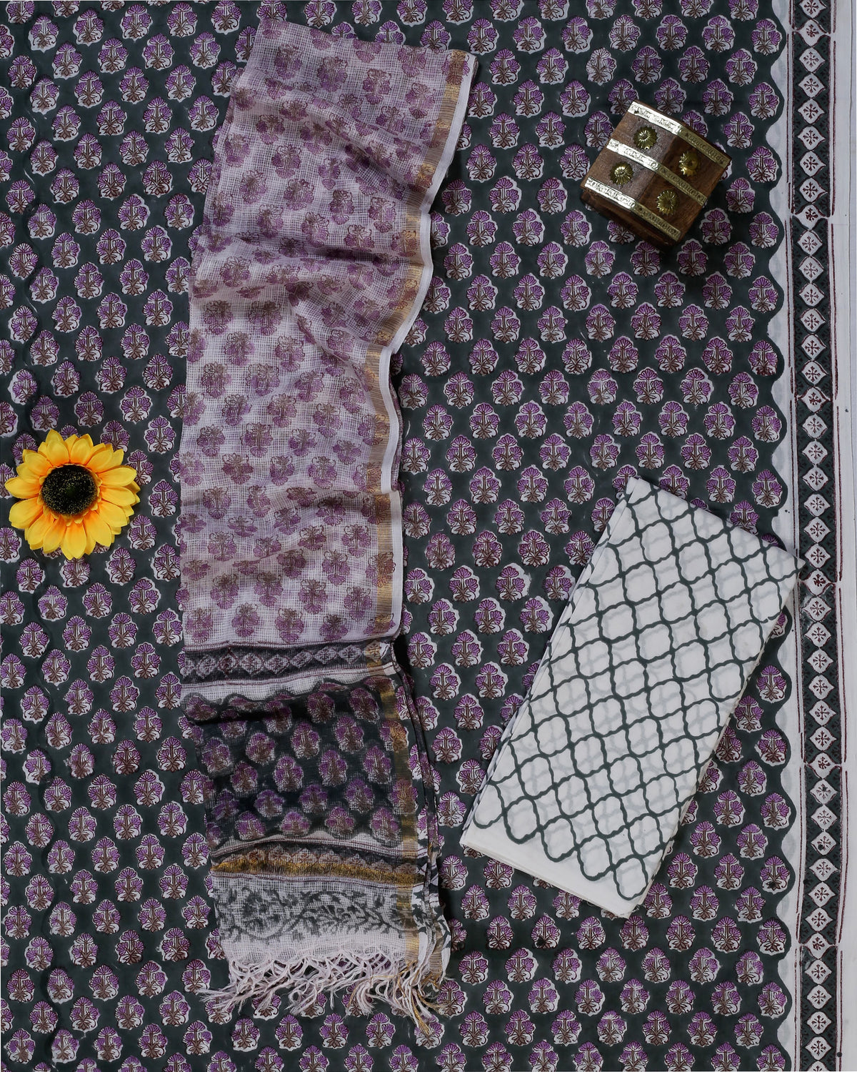 Mauve Blossom Kota Doriya Dupatta Suit Set