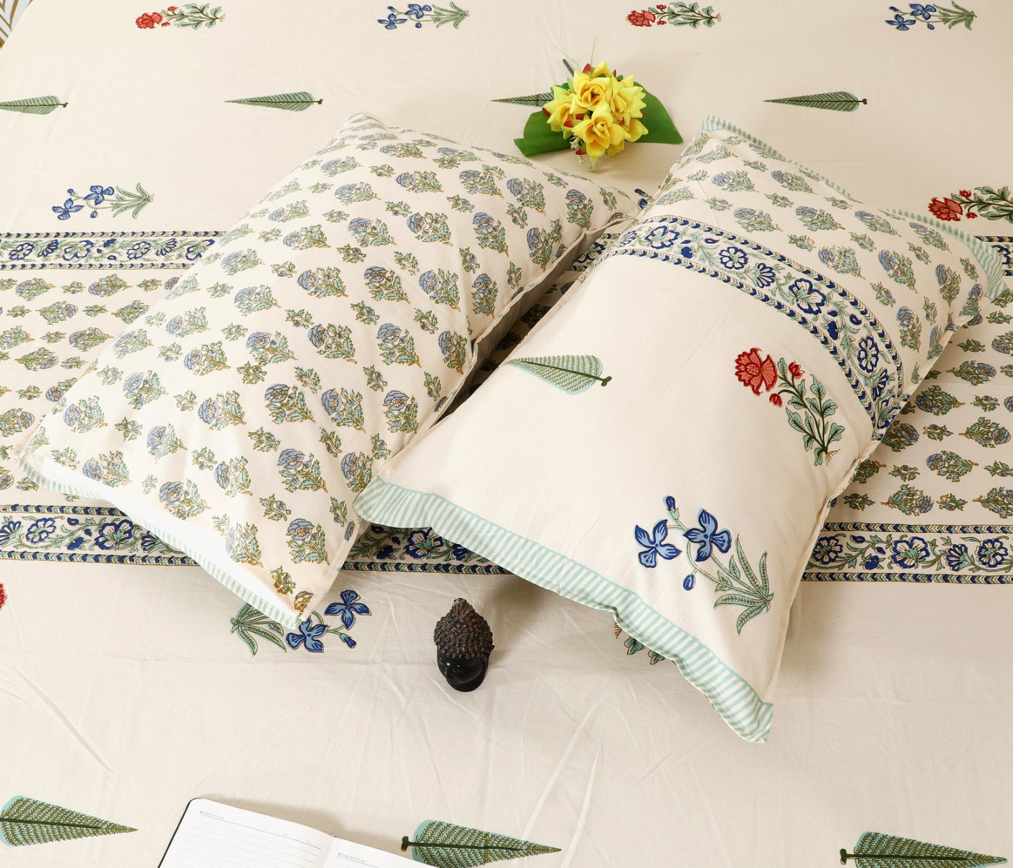 Meadow Bloom Block Print King Size Cotton Bedsheet Set
