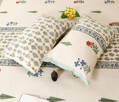Meadow Bloom Block Print King Size Cotton Bedsheet Set