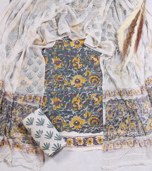 Mehreen Floral Cotton Suit with Chiffon Dupatta