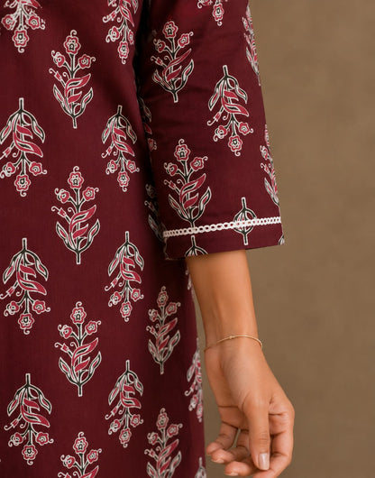 Mehroon Buta Cotton Kurti
