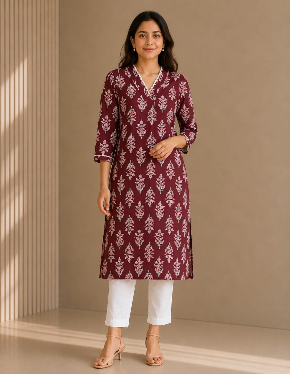 Mehroon Buta Cotton Kurti