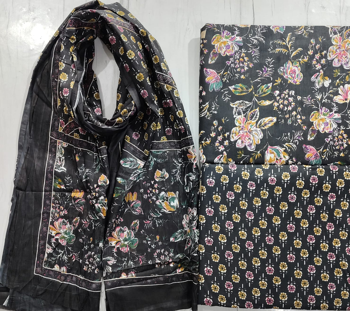 Midnight Floral Pure Cotton Block Print Suit Set
