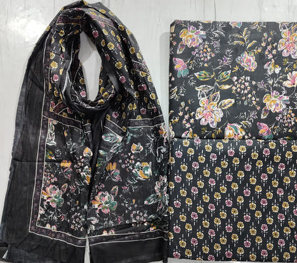 Midnight Floral Pure Cotton Block Print Suit Set