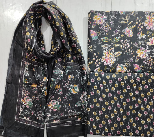 Midnight Floral Pure Cotton Block Print Suit Set