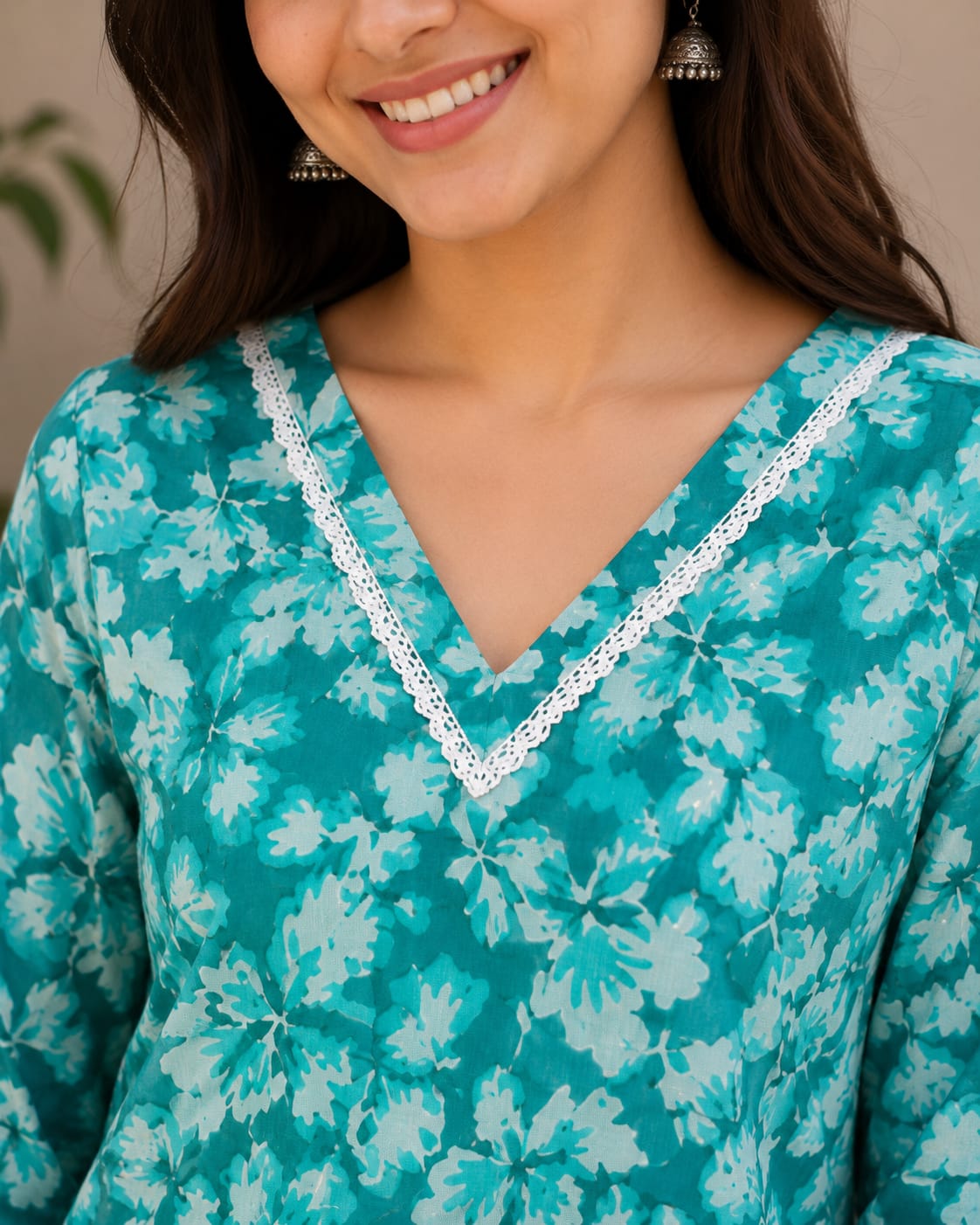 Mint Blossom Cotton Short Kurti