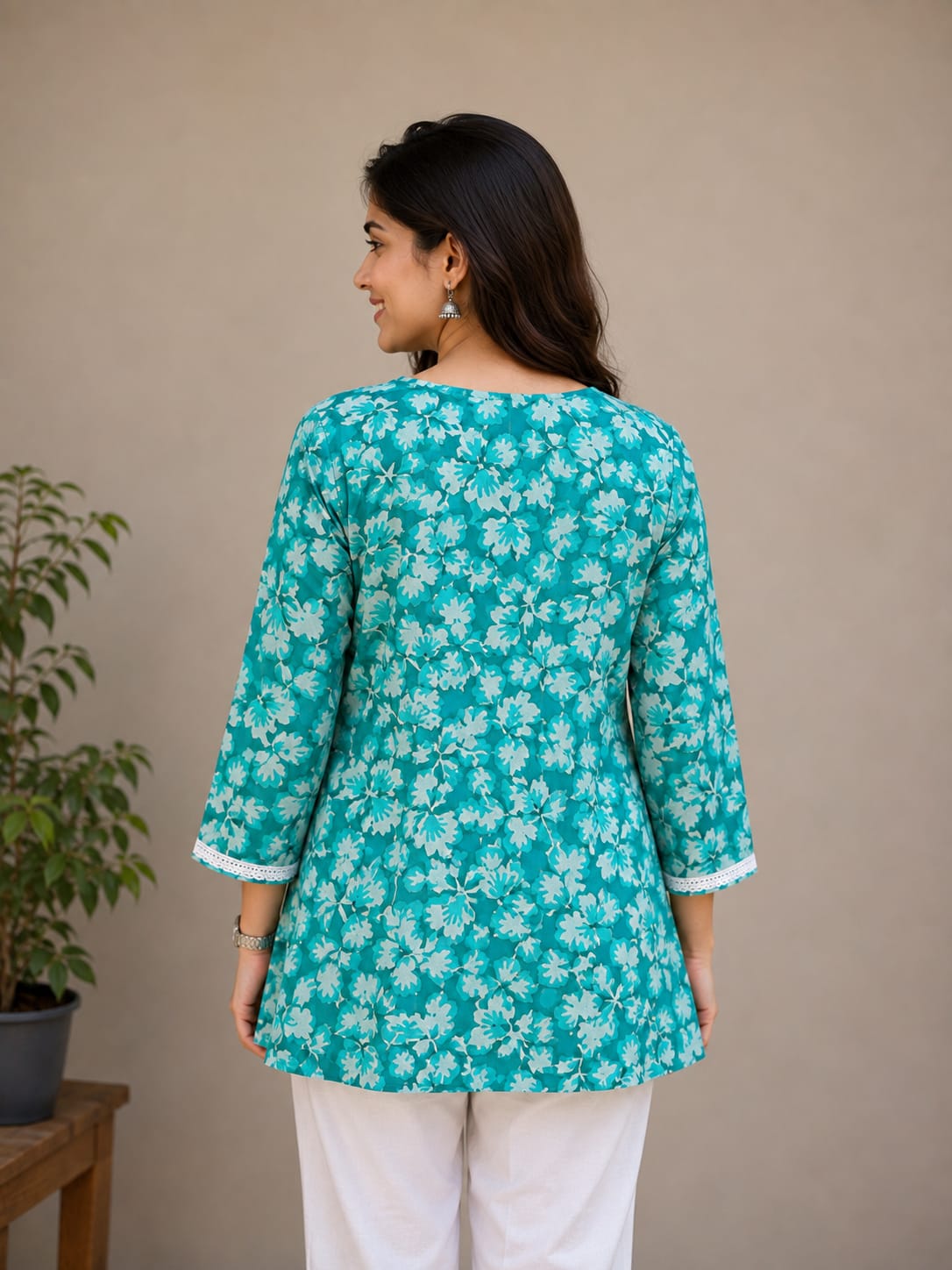 Mint Blossom Cotton Short Kurti