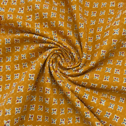 Mustard Floral Cotton Running Fabric