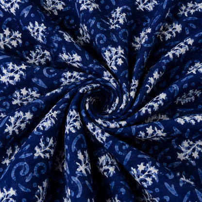 Navy Flora Cotton Running Fabric