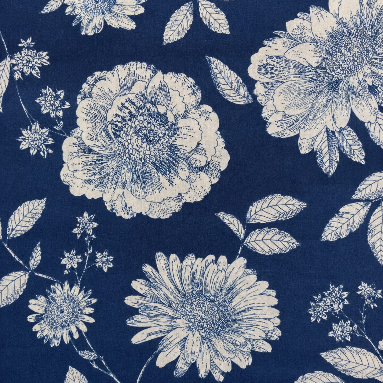 Navy Bloom Cotton Running Fabric
