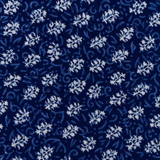 Navy Flora Cotton Running Fabric
