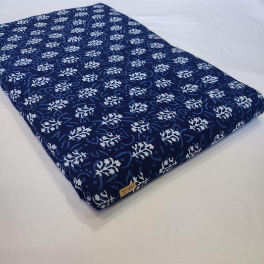 Navy Flora Cotton Running Fabric
