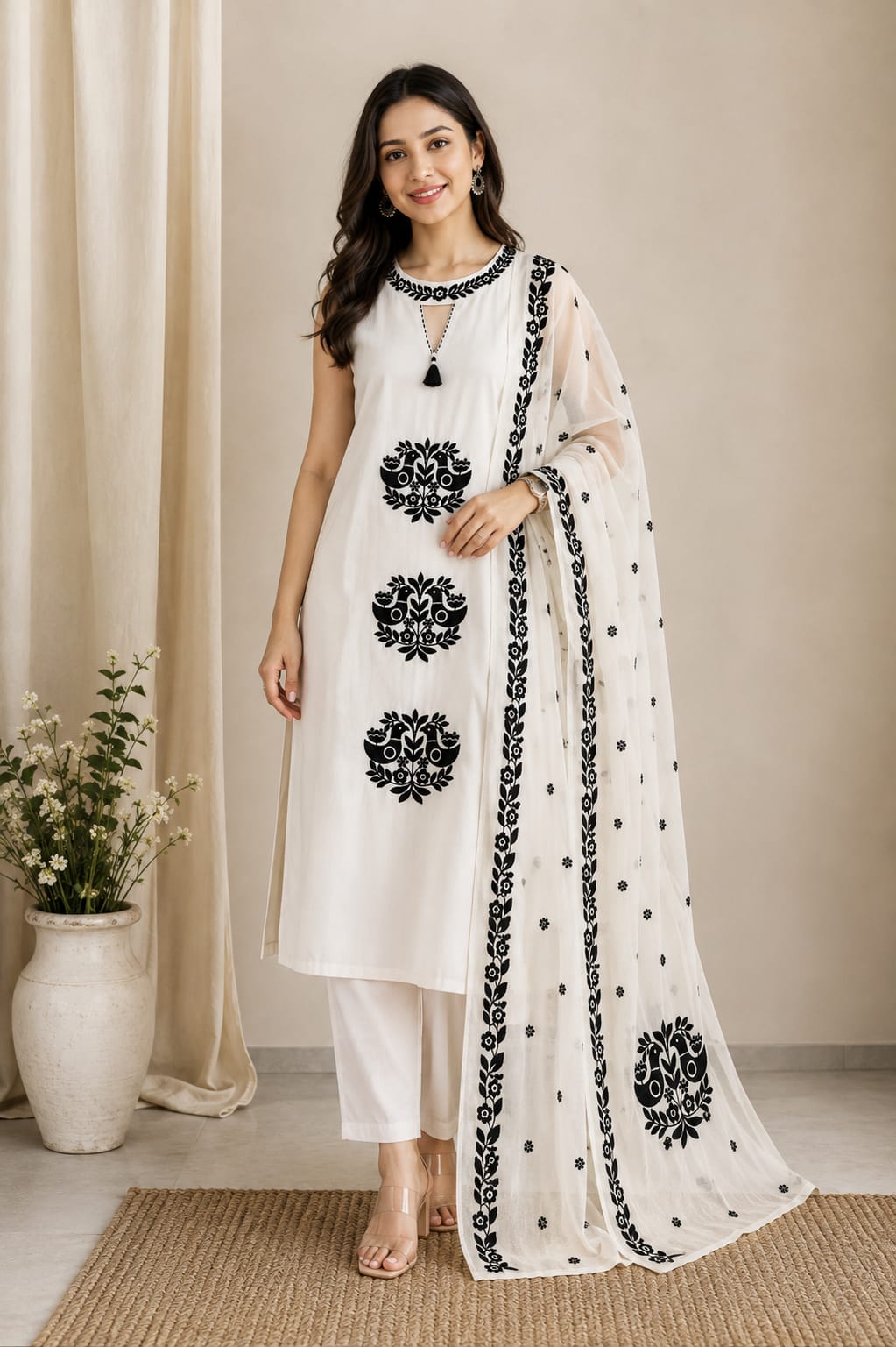 Noor Black & White Embroidered Set