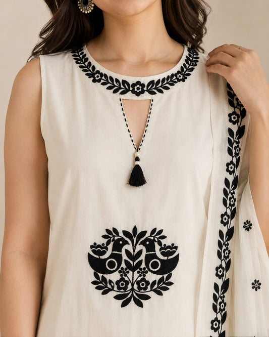 Noor Black & White Embroidered Set