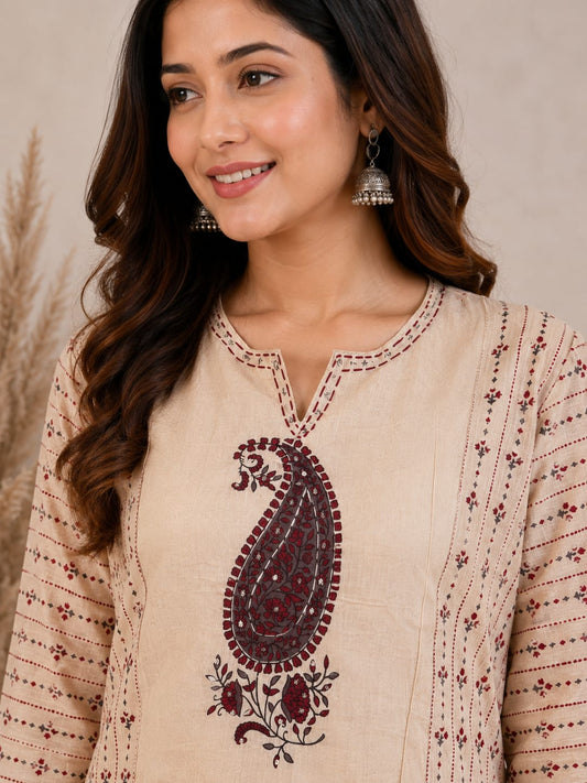 Noor Handwork Pure Cotton Kurta Pant Dupatta Set