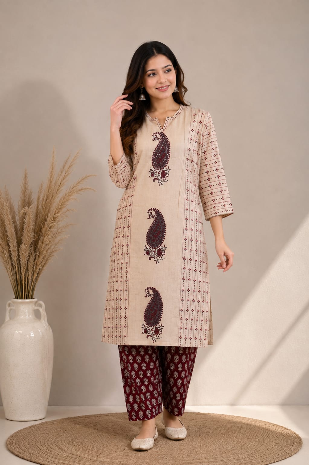 Noor Handwork Pure Cotton Kurta Pant Dupatta Set