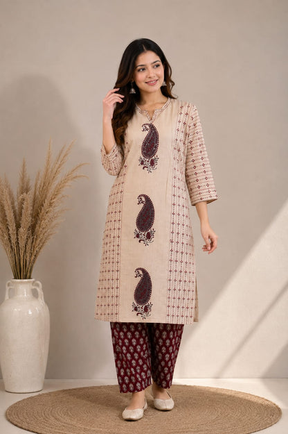 Noor Handwork Pure Cotton Kurta Pant Dupatta Set