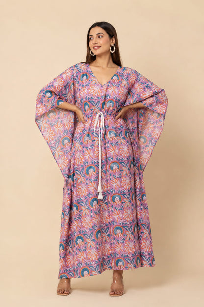 Pink Floral Printed Cotton Kaftan