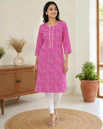 Pink Leheriya Elegance Kurti