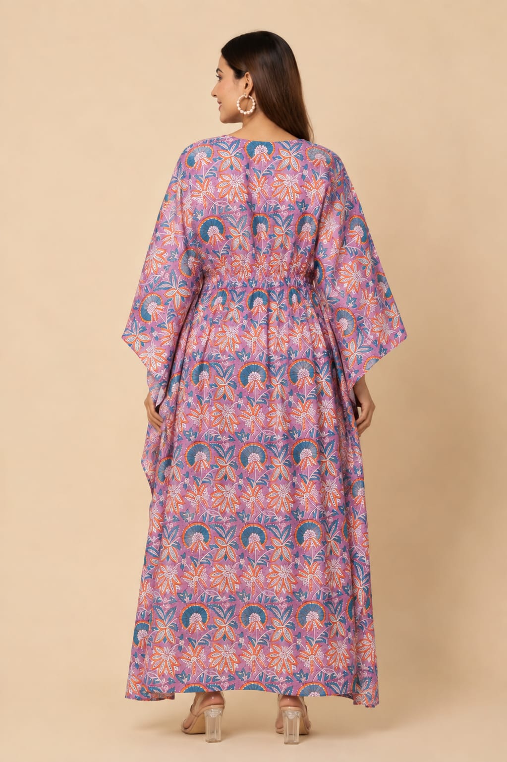 Pink Floral Printed Cotton Kaftan