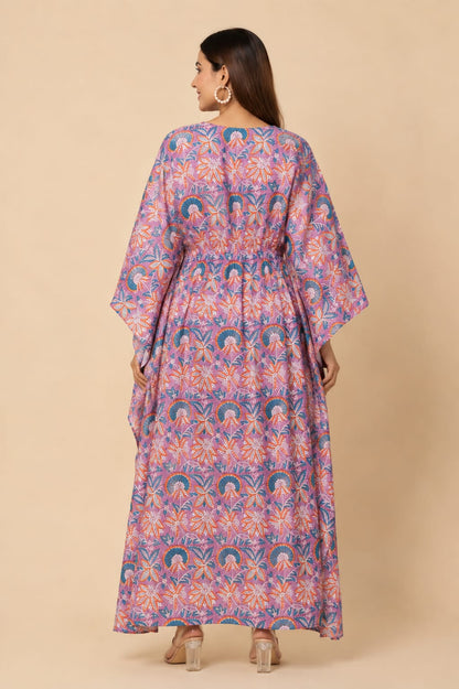 Pink Floral Printed Cotton Kaftan