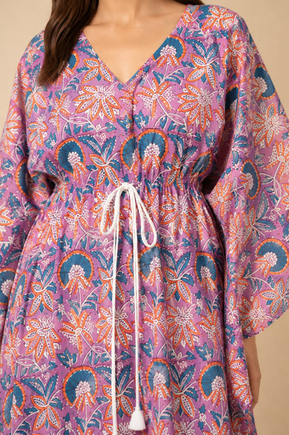 Pink Floral Printed Cotton Kaftan
