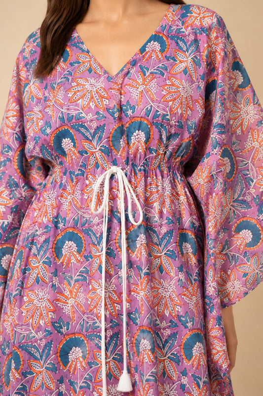 Pink Floral Printed Cotton Kaftan