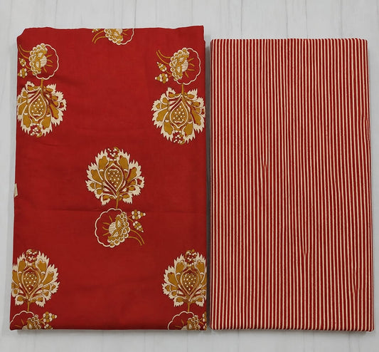 Rajasthani Red Floral Block Print Cotton Suit Set