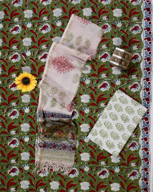 Rangrez Gulmohar Floral Kota Doriya  Dupatta Suit Set