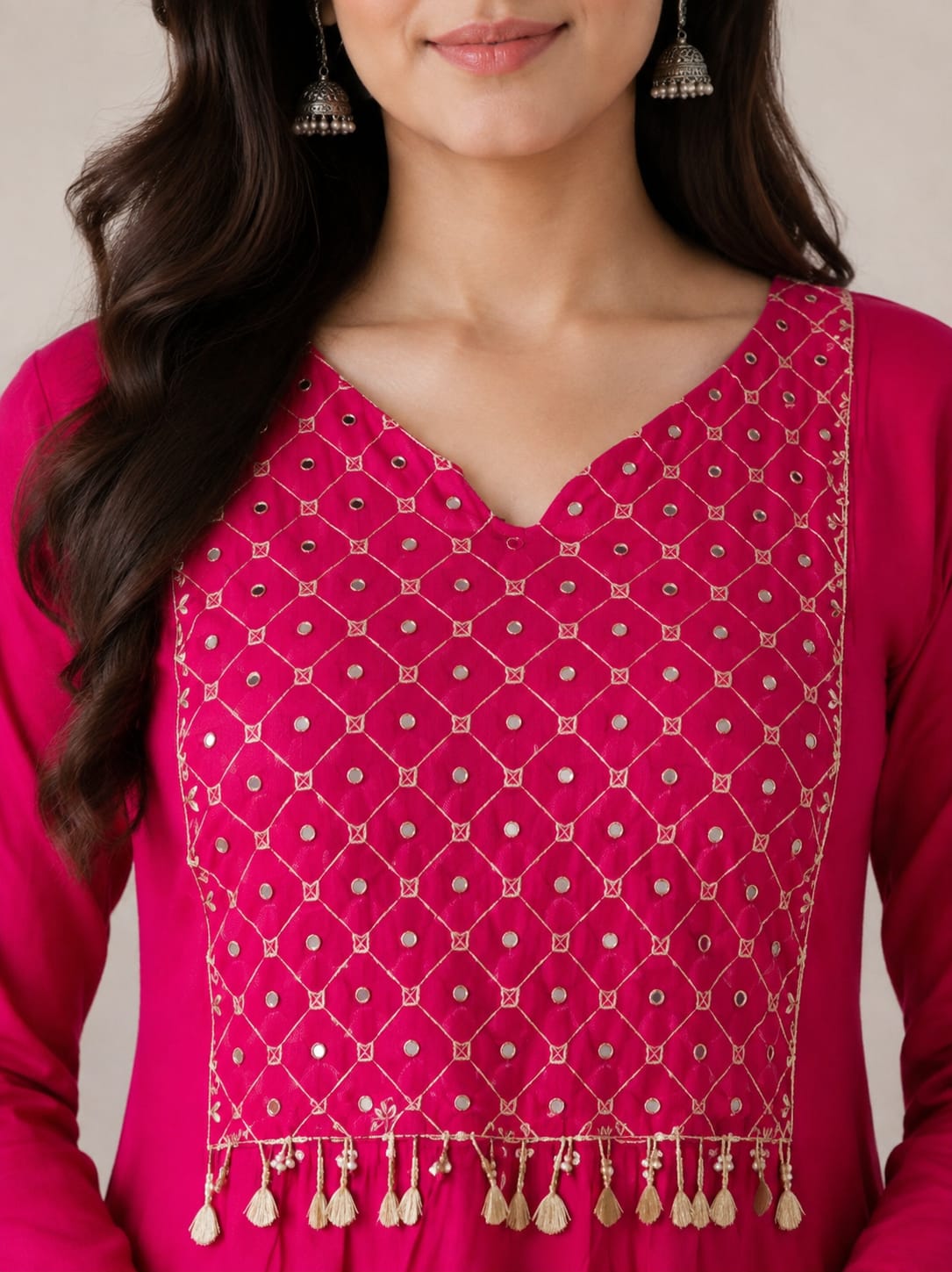 Rani Mirrorwork Cotton Anarkali Suit