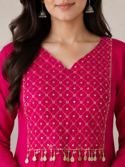 Rani Mirrorwork Cotton Anarkali Suit