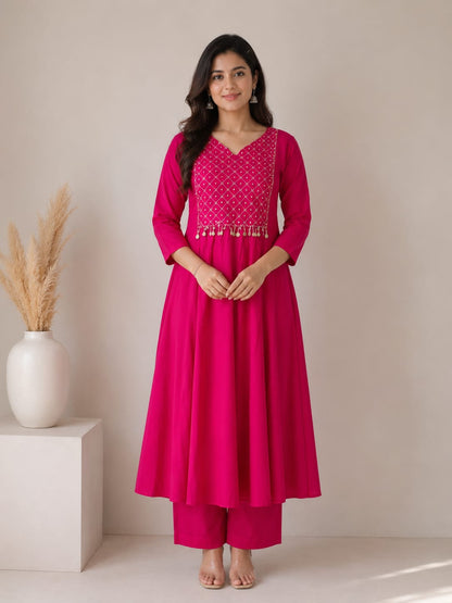 Rani Mirrorwork Cotton Anarkali Suit
