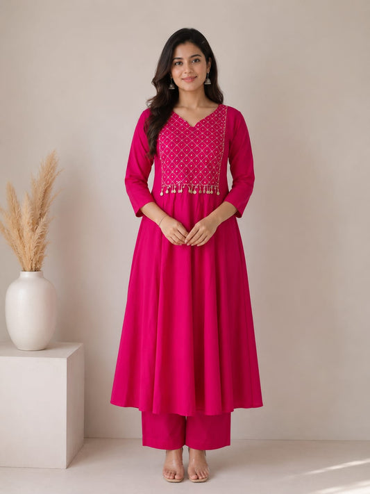 Rani Mirrorwork Cotton Anarkali Suit