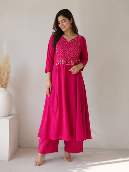 Rani Mirrorwork Cotton Anarkali Suit