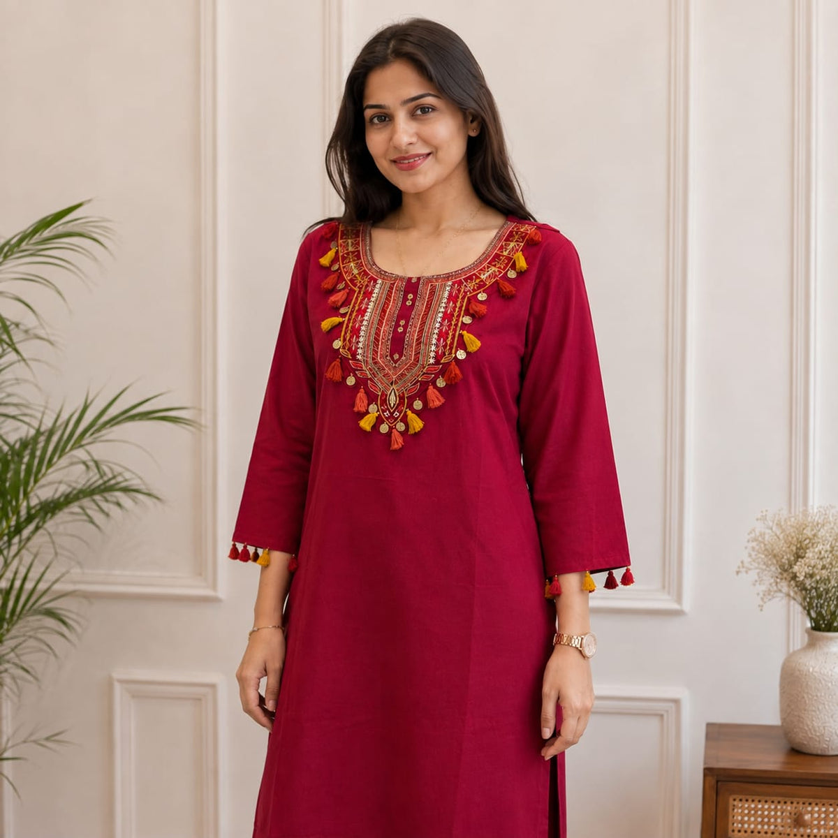 Riwaayat Maroon Embroidered Kurta Pant Set