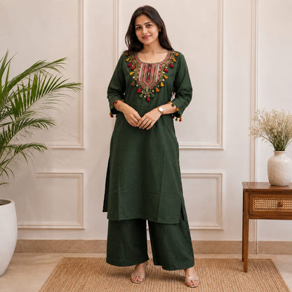 Riwaayat Green Embroidered Kurta Pant Set