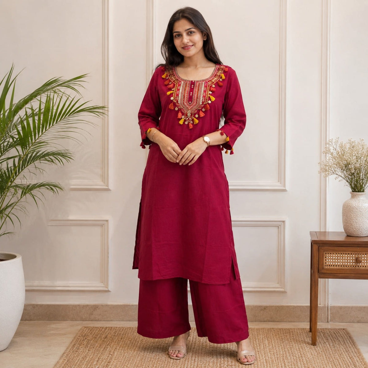 Riwaayat Maroon Embroidered Kurta Pant Set