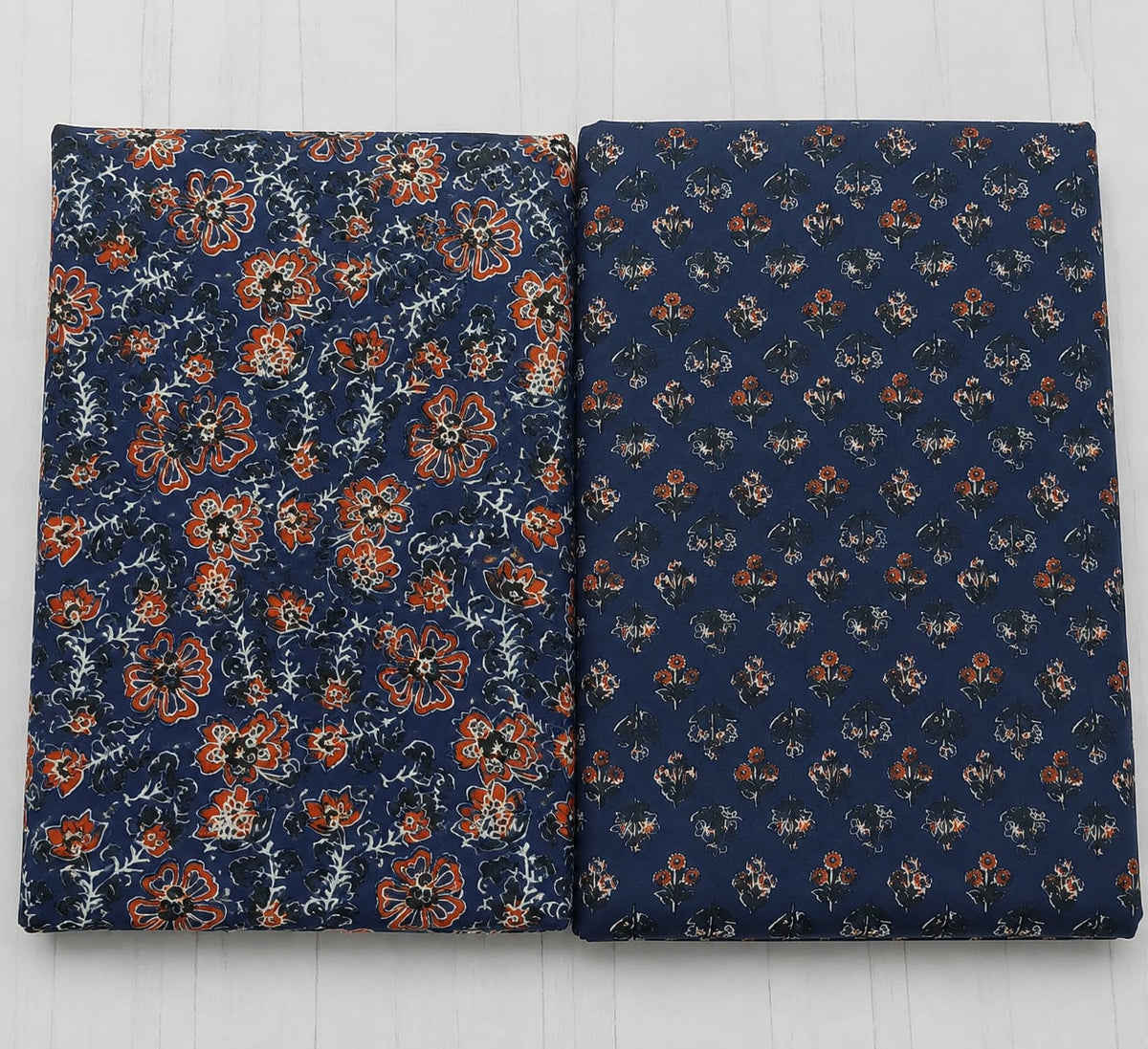 Royal Blue Floral Block Print Pure Cotton Suit Set
