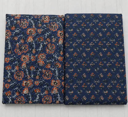 Royal Blue Floral Block Print Pure Cotton Suit Set