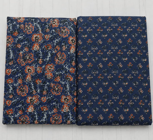 Royal Blue Floral Block Print Pure Cotton Suit Set