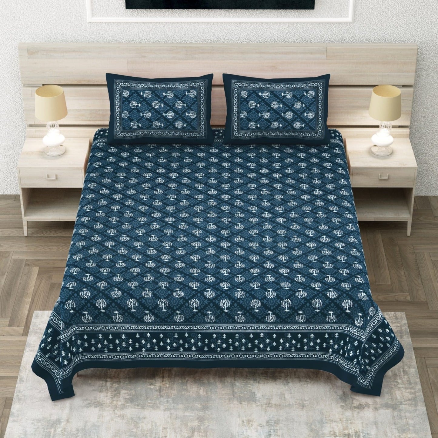 Royal Indigo Sanganeri Pure Cotton Bedsheet