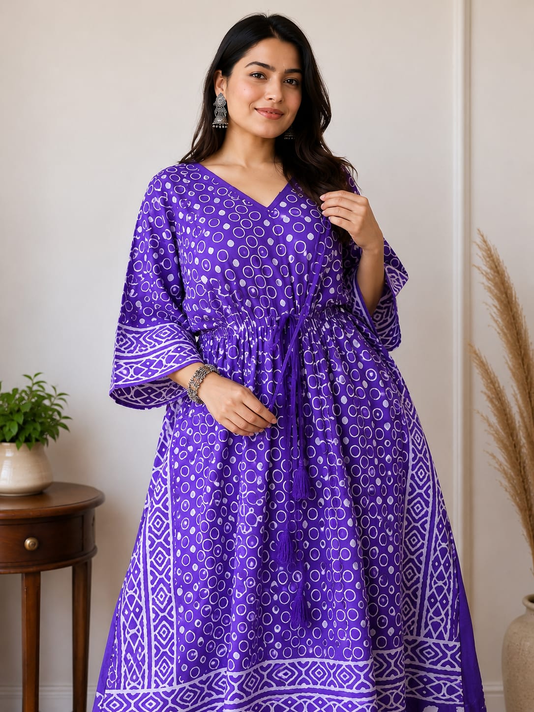 Royal Violet Hand Block Cotton Kaftan