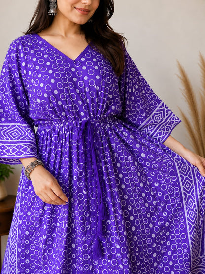 Royal Violet Hand Block Cotton Kaftan