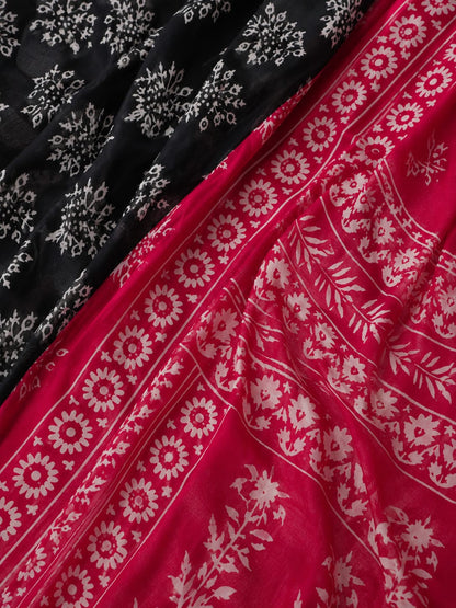 Ruby Noir Bagru Block Print Pure Mulmul Cotton Saree