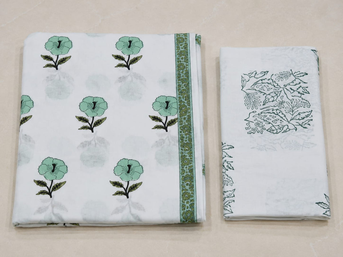 Sage Bloom Cotton Kota Doriya Dupatta Suit Set