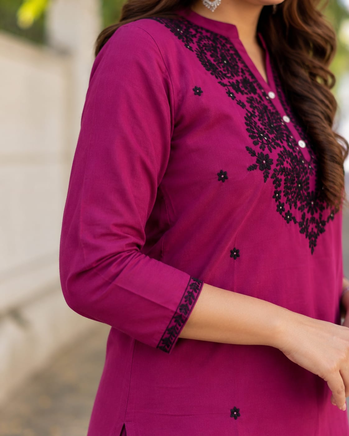 Wine Meher Embroidered Cotton Kurta Pant Set